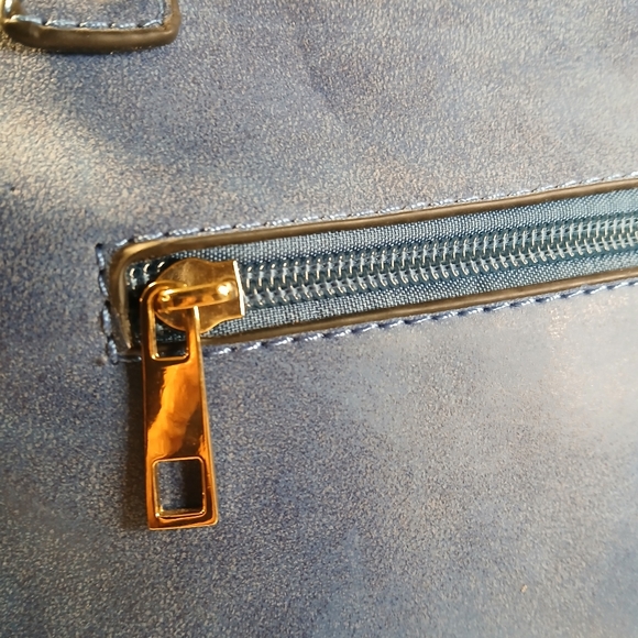 Yoki Denim Blue Faux Leather Fringed Square Shoulder Satchel Shoulder Bag - Picture 5 of 14